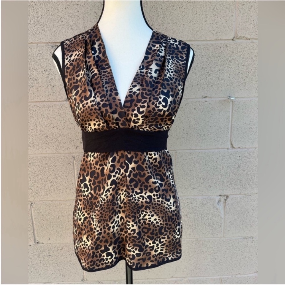 BCBG silk Leopard Print Sleeveless Top Sz:XS